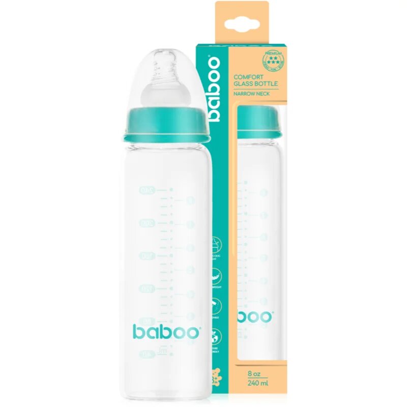 Baboo Anti-Colic Glass Bottle steklenička z ventilom proti kolikam 3m+ 240 ml