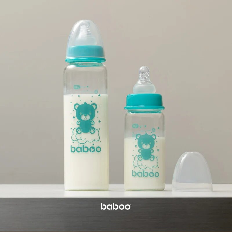 Baboo Anti-colic Glass Feeding Bottle Narrow Neck steklenička za dojenčke 3m+ 1 kos