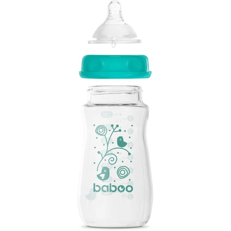 Baboo Anti-colic Glass Feeding Bottle Wide Neck steklenička za dojenčke 3m+ 1 kos