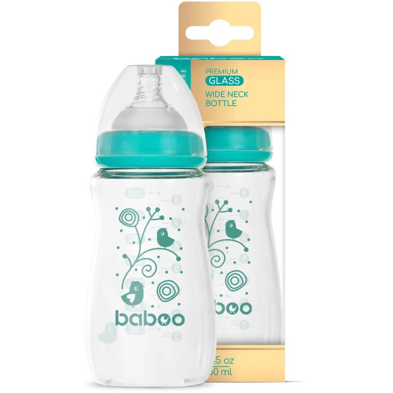 Baboo Anti-colic Glass Feeding Bottle Wide Neck steklenička za dojenčke 3m+ 1 kos