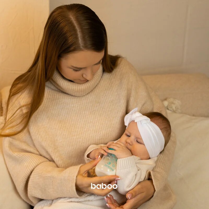 Baboo Anti-colic Glass Feeding Bottle Wide Neck steklenička za dojenčke 3m+ 1 kos