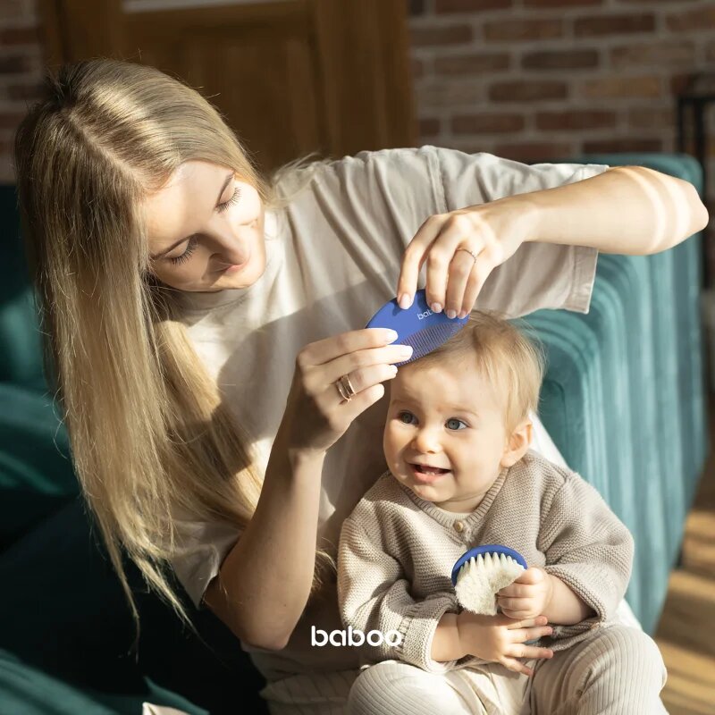 Baboo Baby Hair Brush and Comb Set set za lase za otroke od rojstva Blue Haze 2 kos
