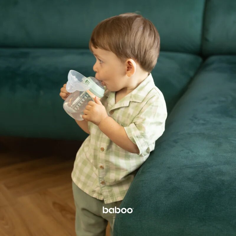 Baboo Cup with Silicone Spout skodelica z ročaji Peachy Keen 6m+ 1 kos