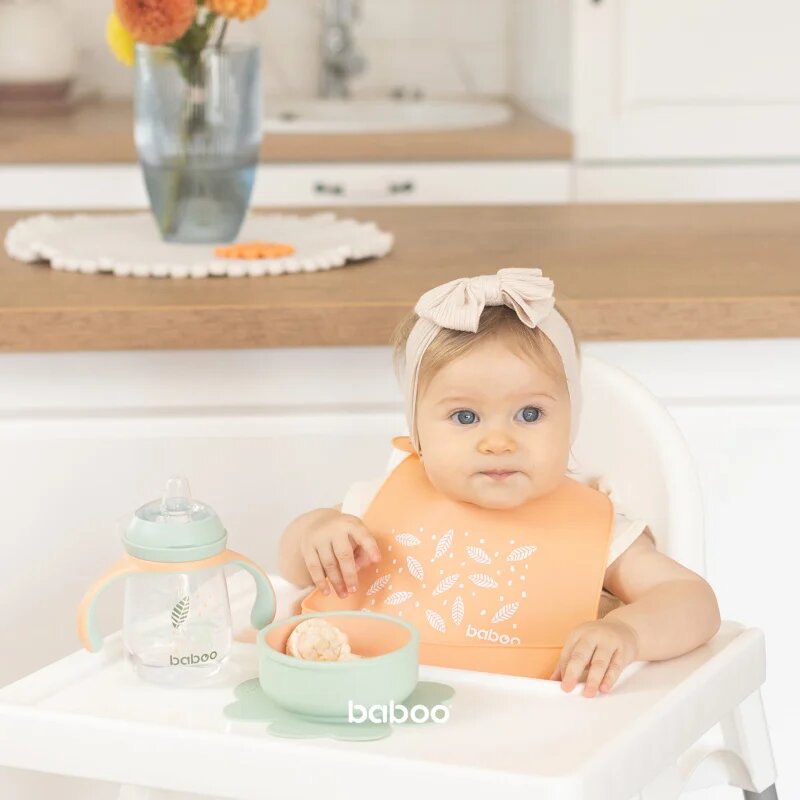 Baboo Cup with Silicone Spout skodelica z ročaji Peachy Keen 6m+ 1 kos