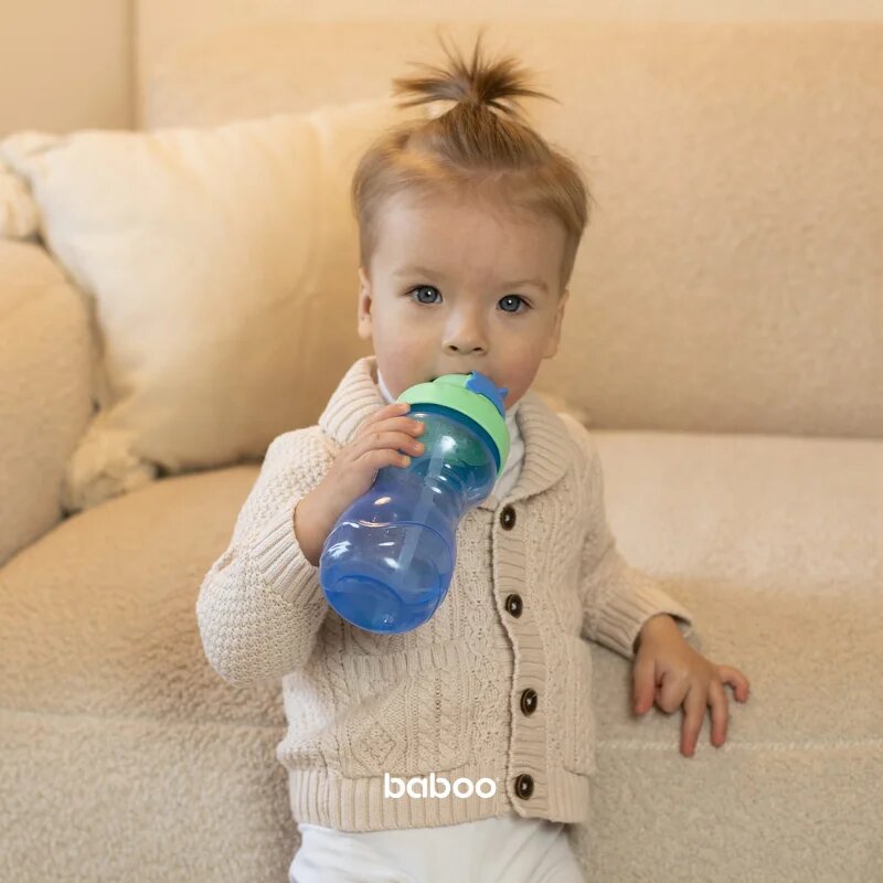 Baboo Cup with Silicone Straw steklenička s slamico Blue 9m+ 360 ml