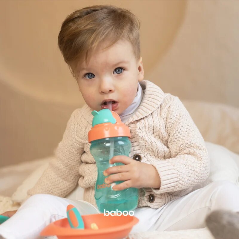 Baboo Cup with Silicone Straw steklenička s slamico Green 9m+ 360 ml