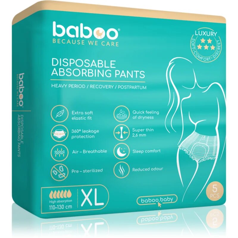 Baboo Disposable Absorbing Pants vpojne hlačke za enkratno uporabo velikost XL 5 kos