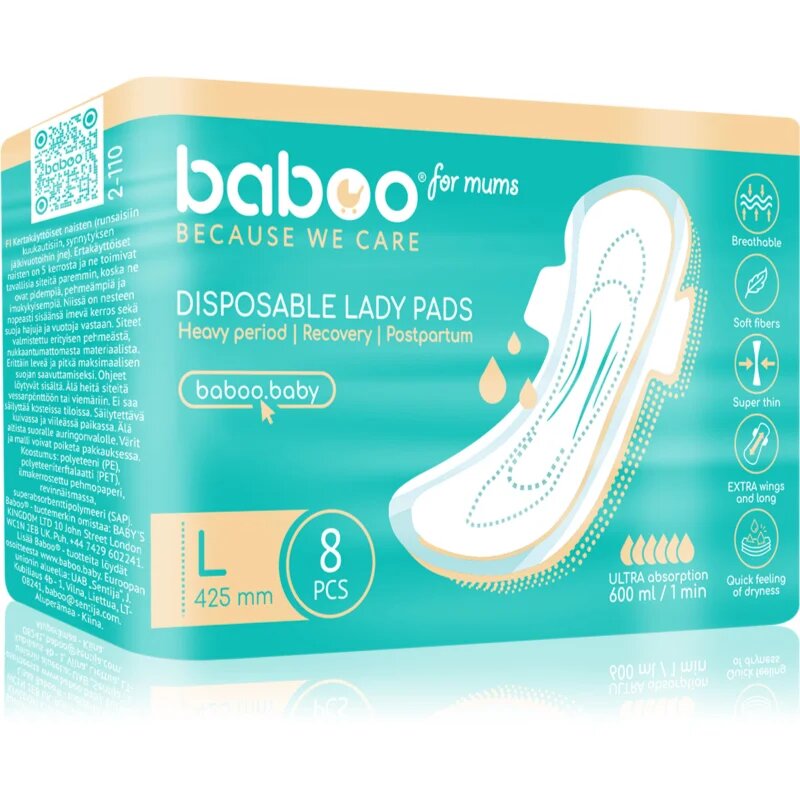 Baboo Postpartum Maternity Pads poporodni vložki za enkratno uporabo velikost L 8 kos