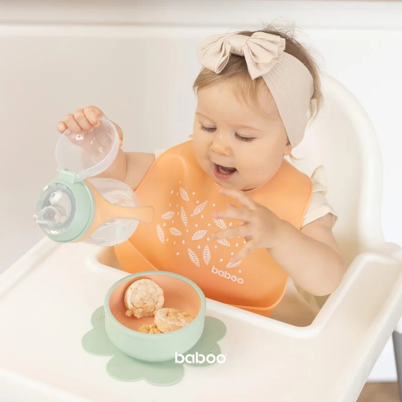 Baboo Silicone Bib slinček Peachy Keen 4m+ 1 kos