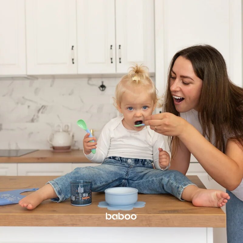 Baboo Silicone Bowl silikonska posoda s priseskom Blue Haze 6m+ 1 kos