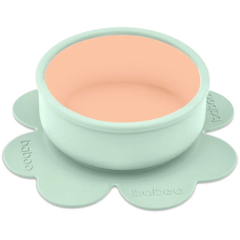 Baboo Silicone Bowl silikonska posoda s priseskom Peachy Keen 6m+ 1 kos