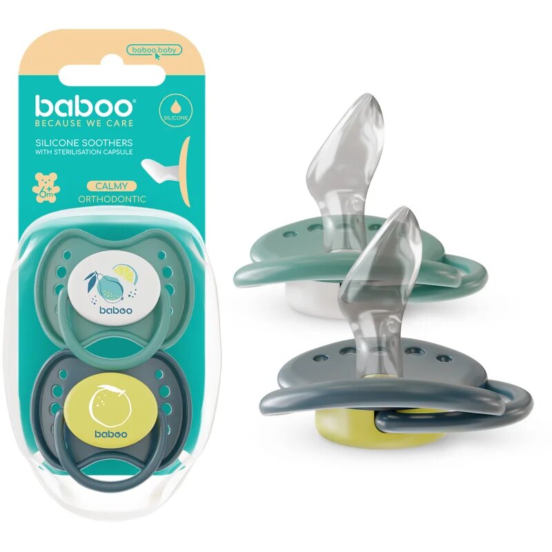 Baboo Soothers Silicone Orthodontic with Case duda Lagoon Fiesta 6-12 m 2 kos