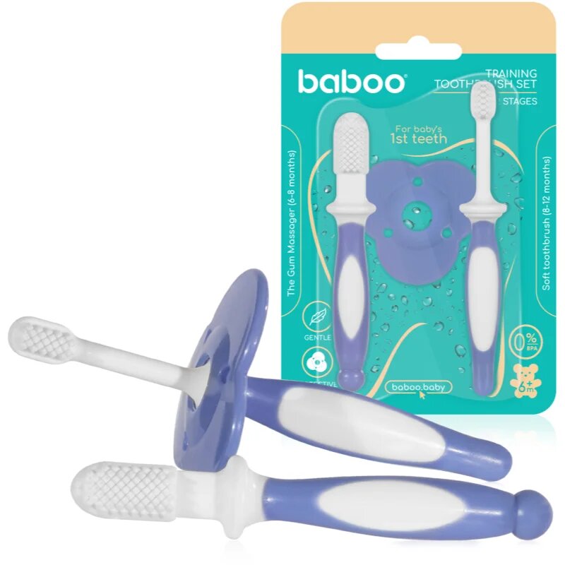 Baboo Toothbrush Set set zobne nege za dojenčke Blue Haze 6m+ 3 kos