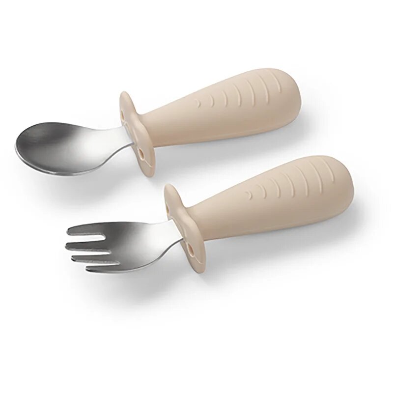BabyOno Be Active Stainless Steel Spoon and Fork pribor za otroke Beige 12m+ 2 kos