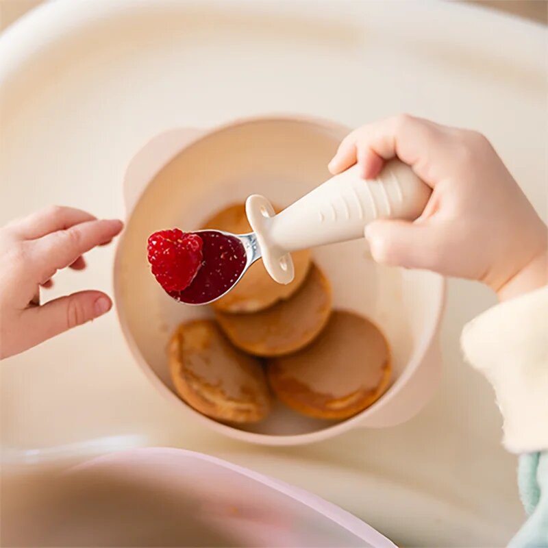 BabyOno Be Active Stainless Steel Spoon and Fork pribor za otroke Beige 12m+ 2 kos