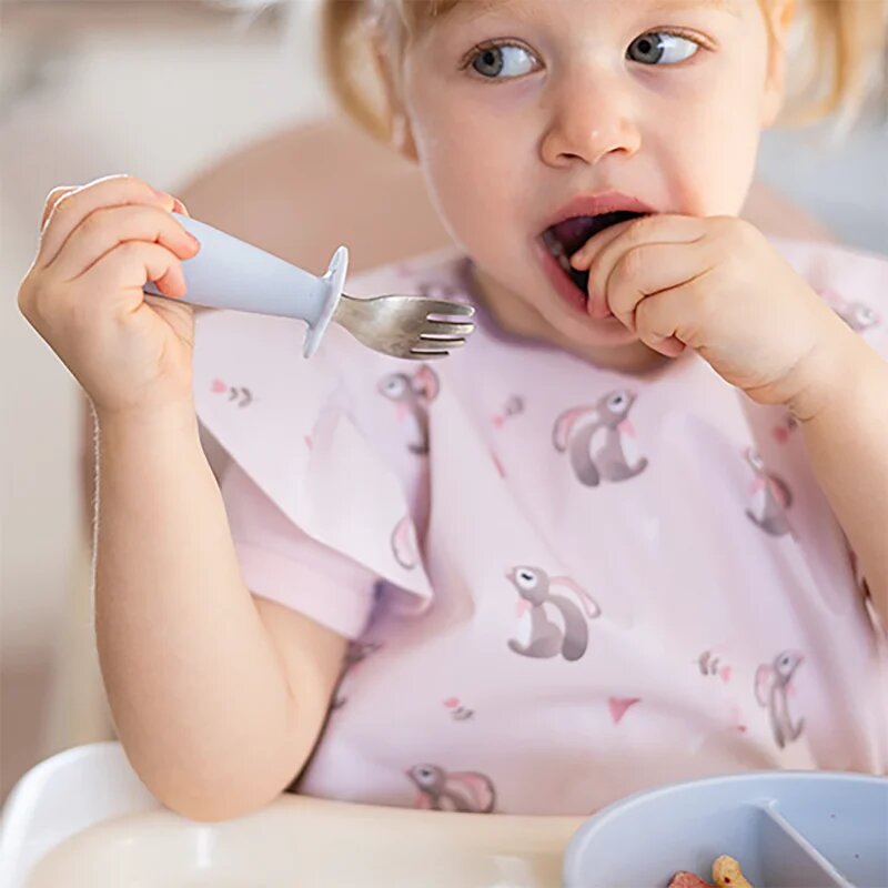 BabyOno Be Active Stainless Steel Spoon and Fork pribor za otroke Beige 12m+ 2 kos