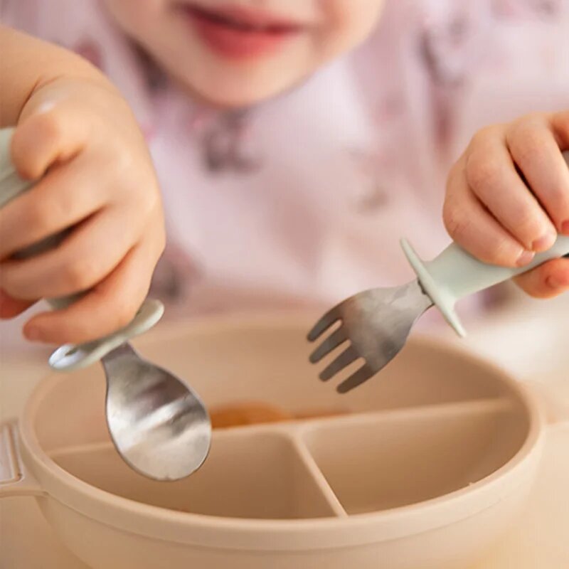 BabyOno Be Active Stainless Steel Spoon and Fork pribor za otroke Mint 12m+ 2 kos