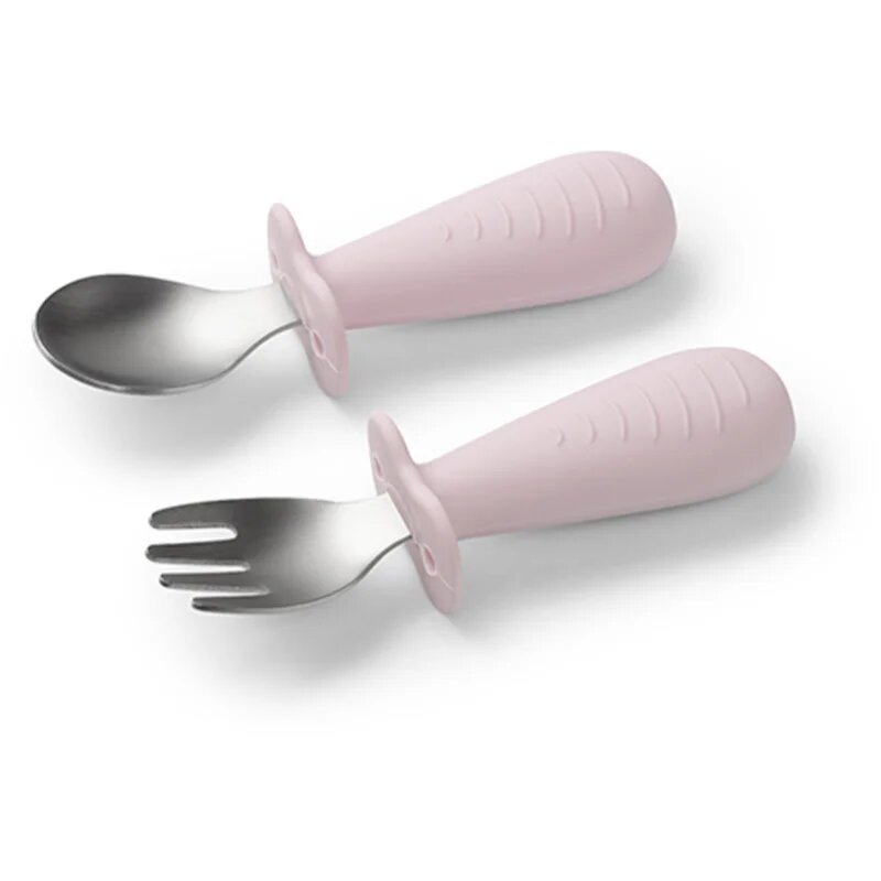 BabyOno Be Active Stainless Steel Spoon and Fork pribor za otroke Pink 12m+ 2 kos