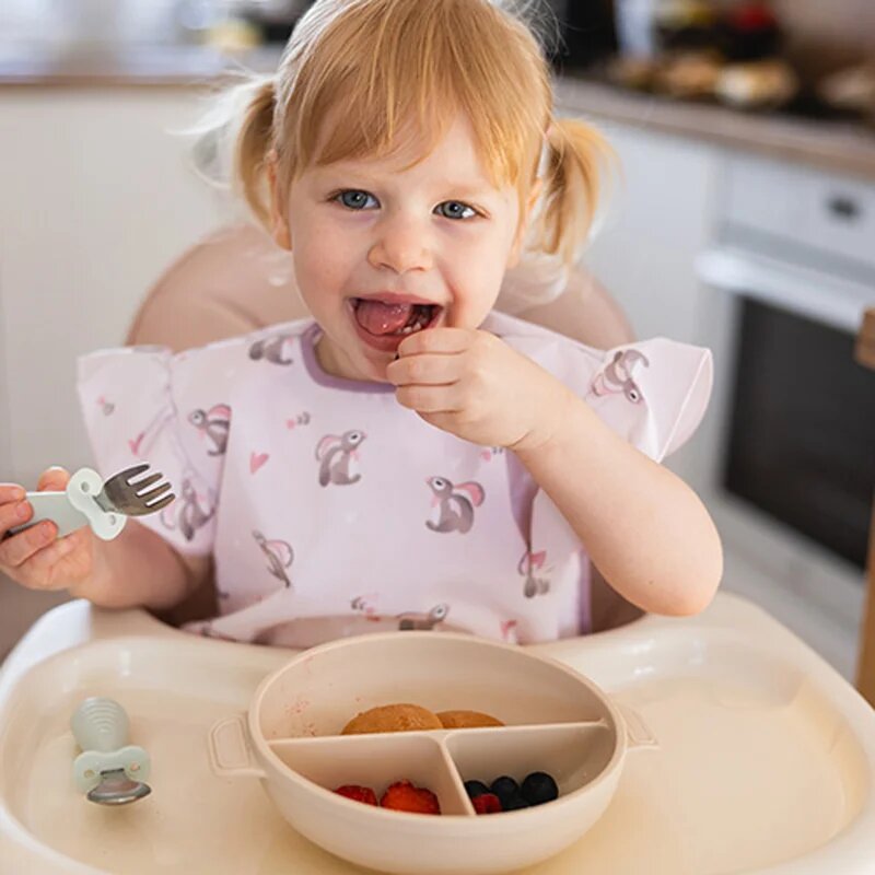BabyOno Be Active Stainless Steel Spoon and Fork pribor za otroke Pink 12m+ 2 kos