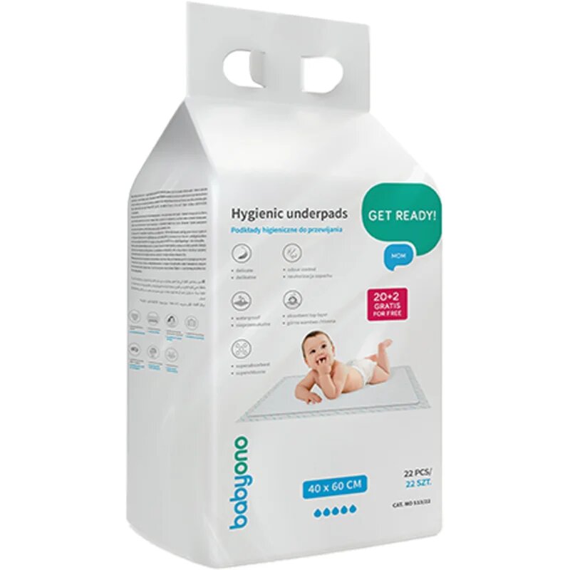 BabyOno Get Ready Hygienic Underpads previjalne podloge za enkratno uporabo 40 x 60 cm 22 kos