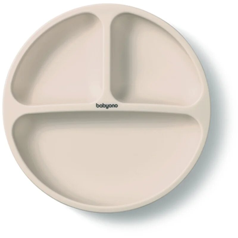 BabyOno Siilicone Plate 6m+ deljeni krožnik s priseskom Beige 1 kos