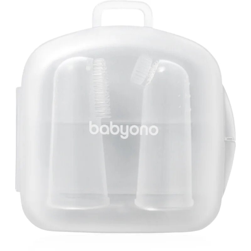 BabyOno Silicone Toothbrush otroška zobna ščetka za na prst z etuijem 0m+ 2 kos