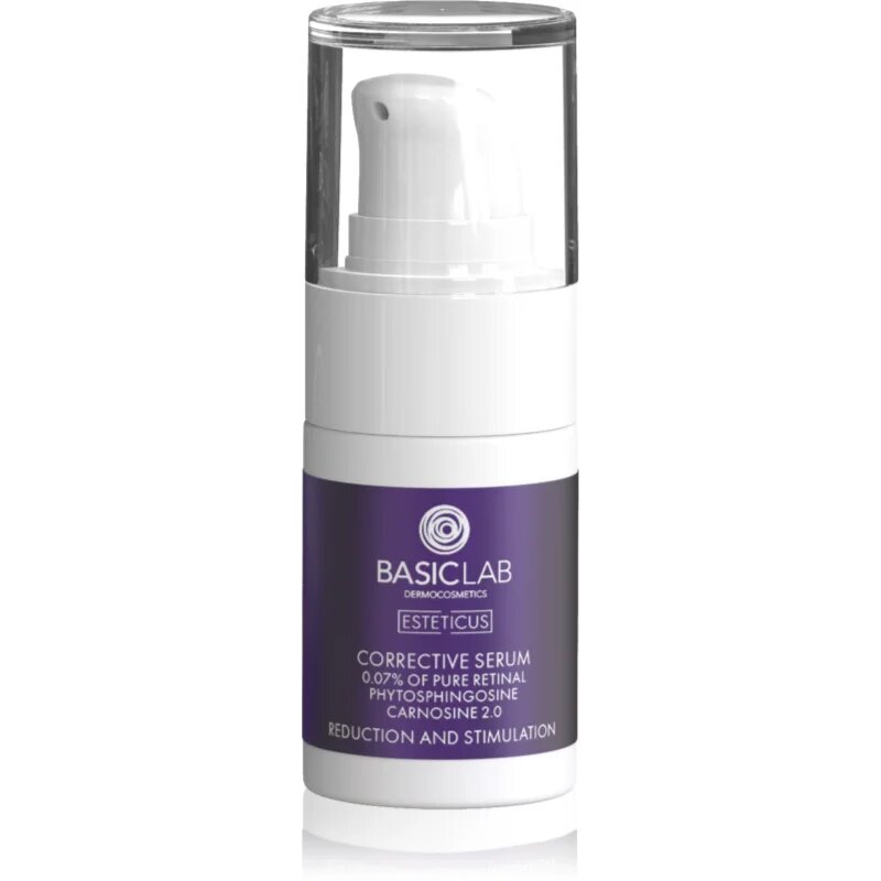 BasicLab Dermocosmetics Esteticus serum za glajenje za poenotenje tona kože 0.07% Pure Retinal 15 ml