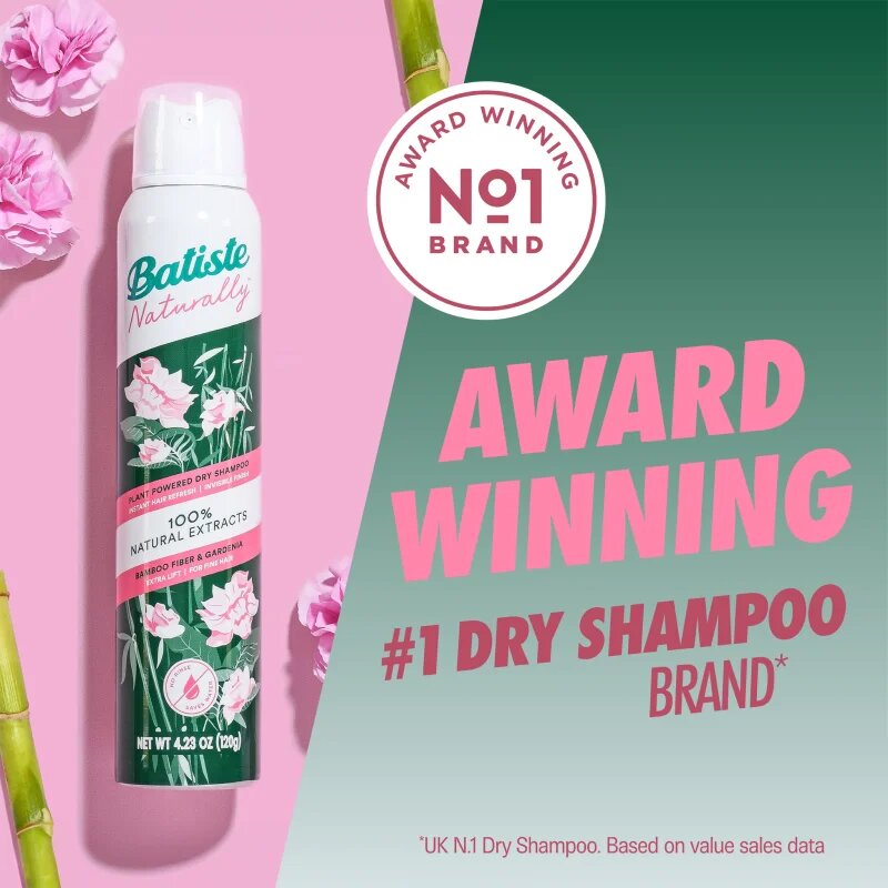 Batiste Naturally Bamboo & Gardenia suhi šampon za absorbcijo odvečnega sebuma in za osvežitev las 200 ml
