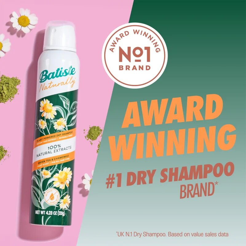 Batiste Naturally Green tea & Chamomile suhi šampon za absorbcijo odvečnega sebuma in za osvežitev las 200 ml