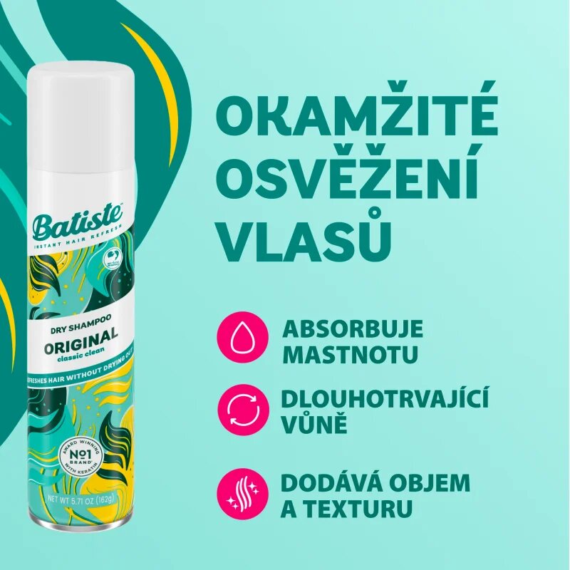 Batiste Original suhi šampon za absorbcijo odvečnega sebuma in za osvežitev las 200 ml