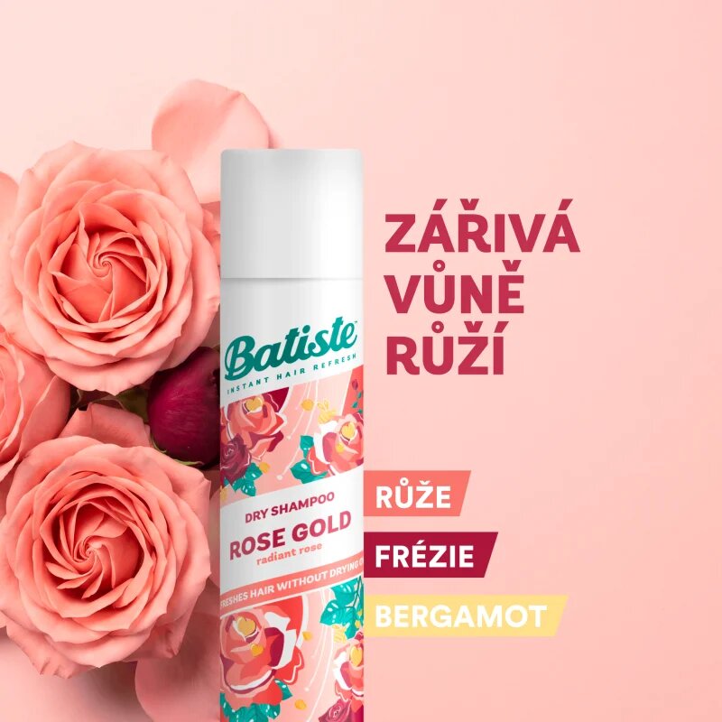 Batiste Rose Gold suhi šampon za absorbcijo odvečnega sebuma in za osvežitev las 200 ml