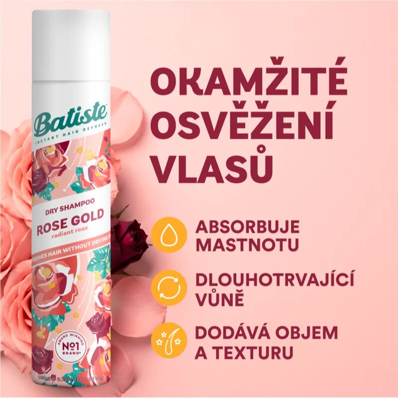 Batiste Rose Gold suhi šampon za absorbcijo odvečnega sebuma in za osvežitev las 200 ml