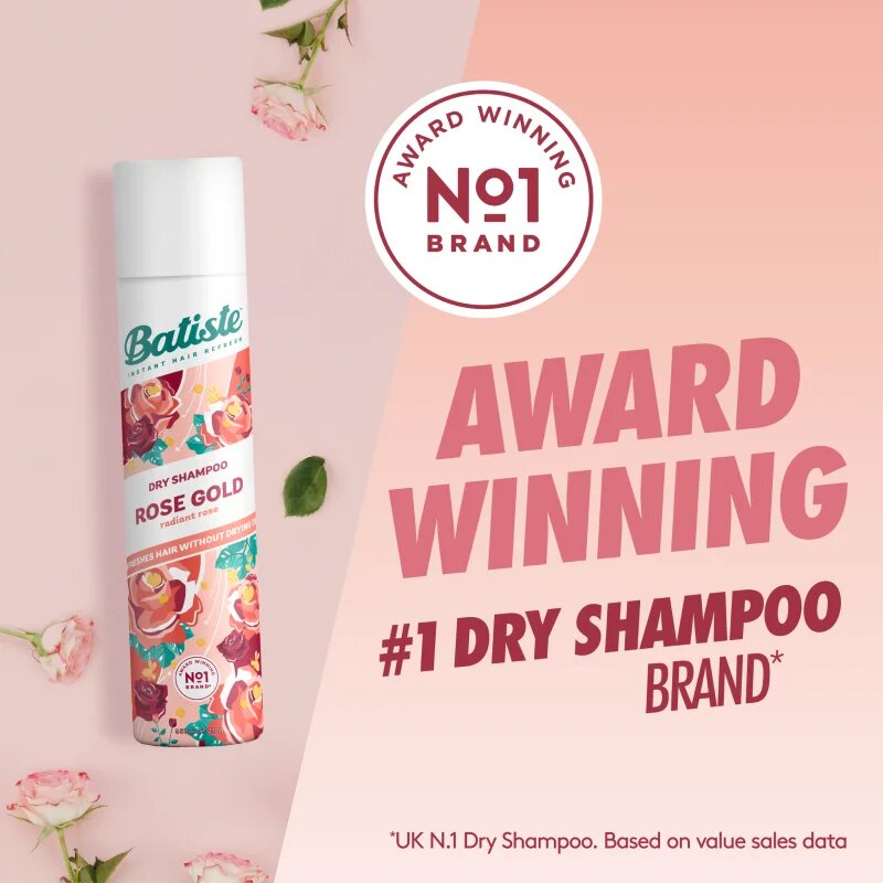 Batiste Rose Gold suhi šampon za absorbcijo odvečnega sebuma in za osvežitev las 350 ml