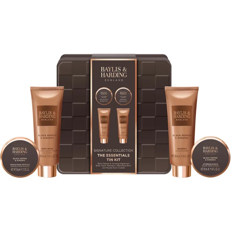 Baylis & Harding Black Pepper & Ginseng darilni set kovinska škatla za moške