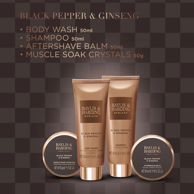 Baylis & Harding Black Pepper & Ginseng darilni set kovinska škatla za moške