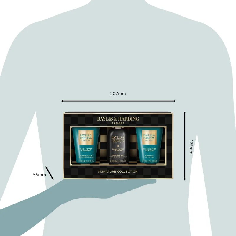 Baylis & Harding Black Pepper & Ginseng darilni set za obraz telo in lase za moške