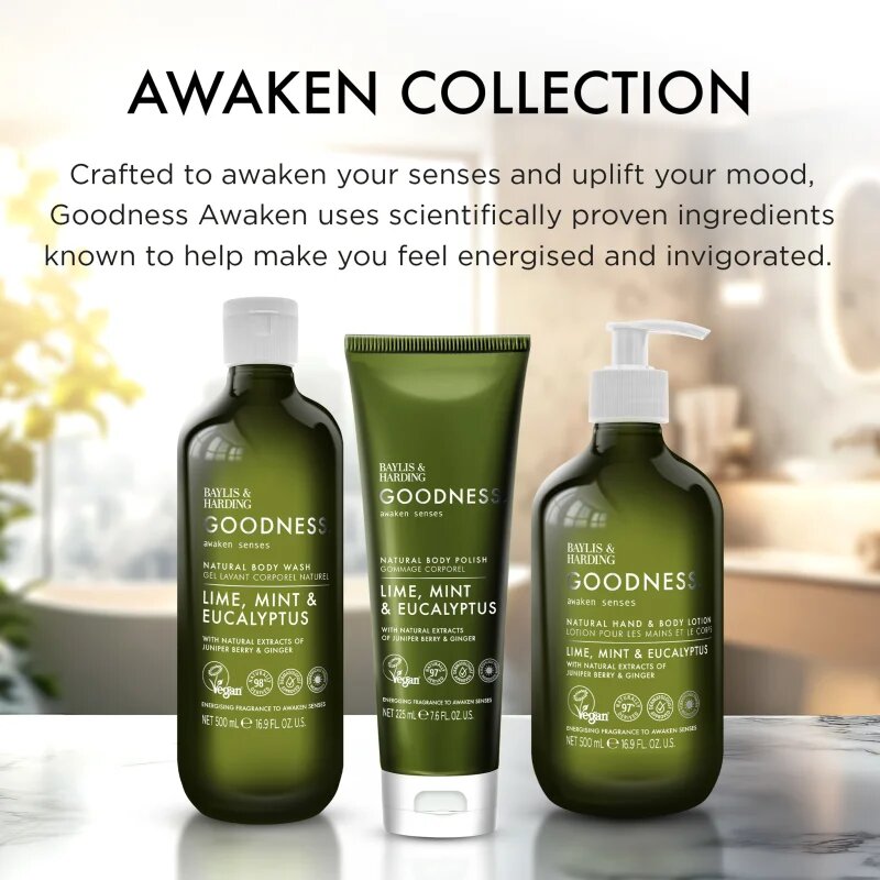 Baylis & Harding Goodness Awaken Senses losjon za roke in telo z osvežujočim učinkom dišave Lime Mint & Eucalyptus 500 ml