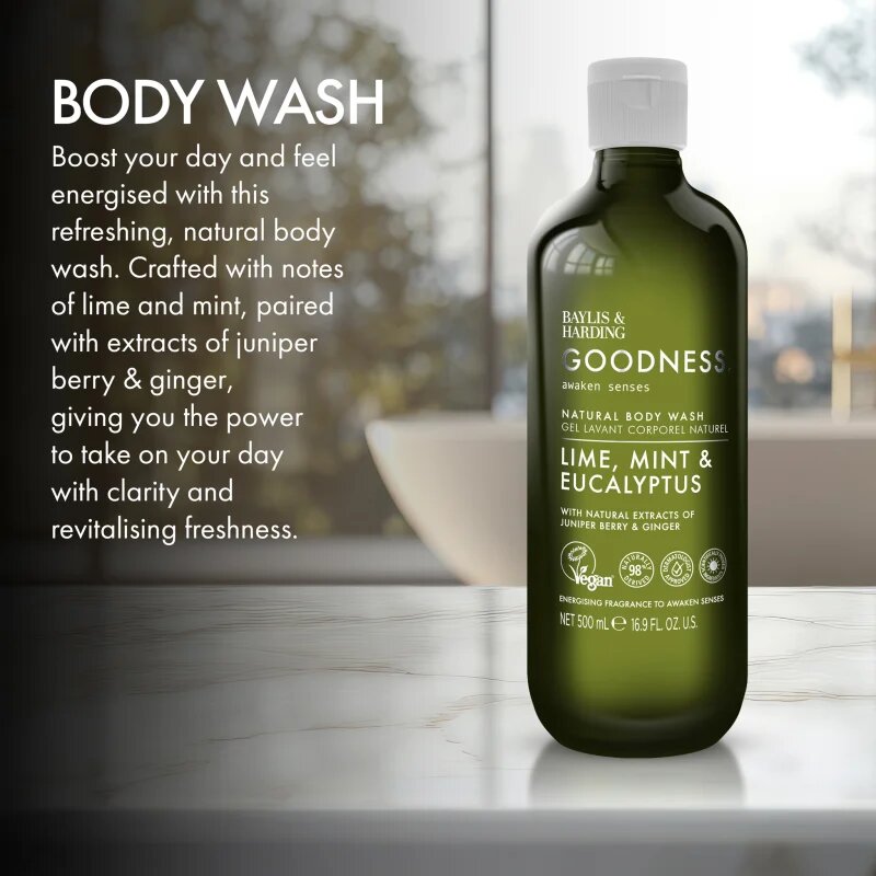 Baylis & Harding Goodness Awaken Senses osvežujoč gel za prhanje dišave Lime Mint & Eucalyptus 500 ml
