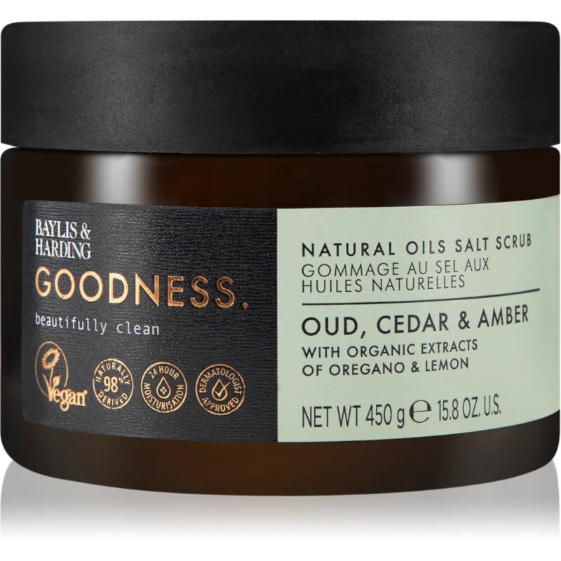 Baylis & Harding Goodness Oud Cedar & Amber solni piling za telo 450 g