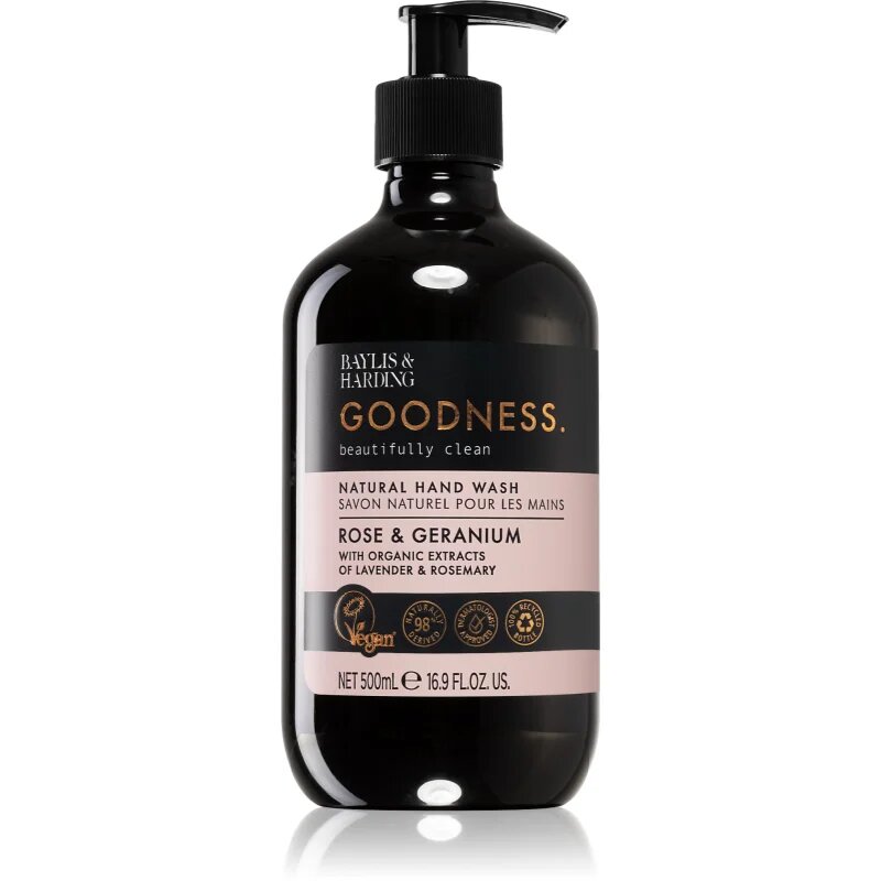 Baylis & Harding Goodness Rose & Geranium naravno tekoče milo za roke 500 ml