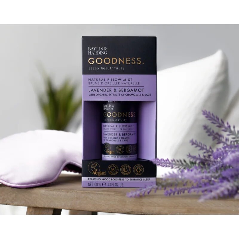 Baylis & Harding Goodness Sleep Beautifully pršilo za na vzglavnik za miren spanec Lavender & Bergamot 100 ml