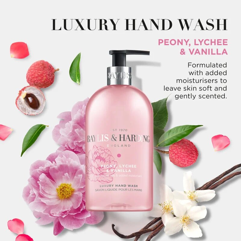 Baylis & Harding Peony Lychee & Vanilla tekoče milo za roke z vlažilnim učinkom 500 ml