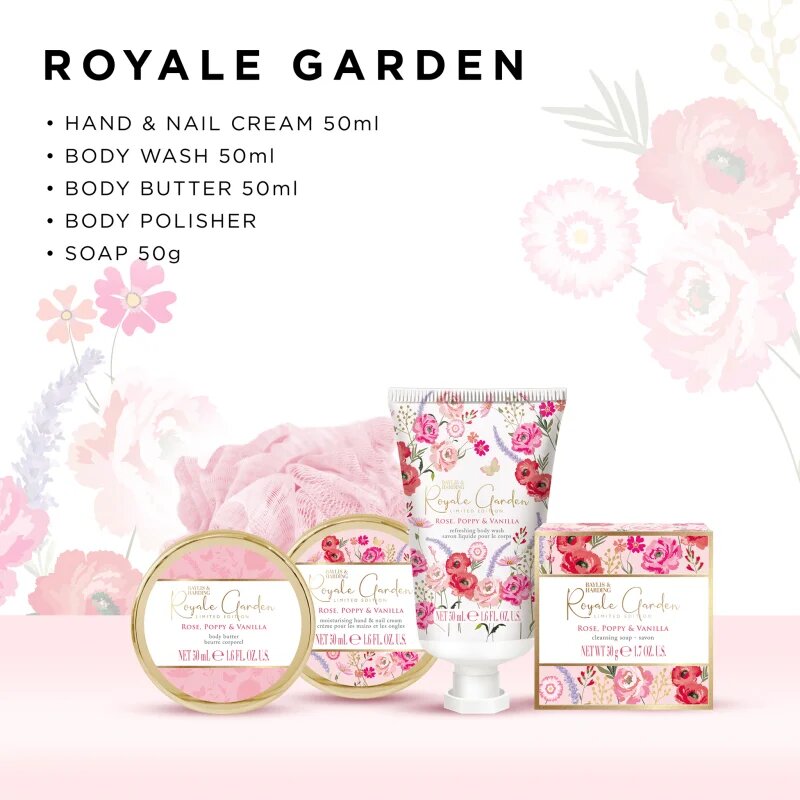 Baylis & Harding Royale Garden Rose Poppy & Vanilla darilni set kovinska škatla