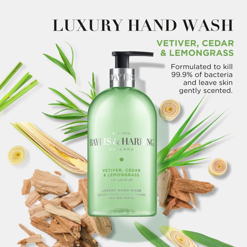Baylis & Harding Vetiver Cedar & Lemongrass Anti-Bacterial tekoče milo za roke 500 ml