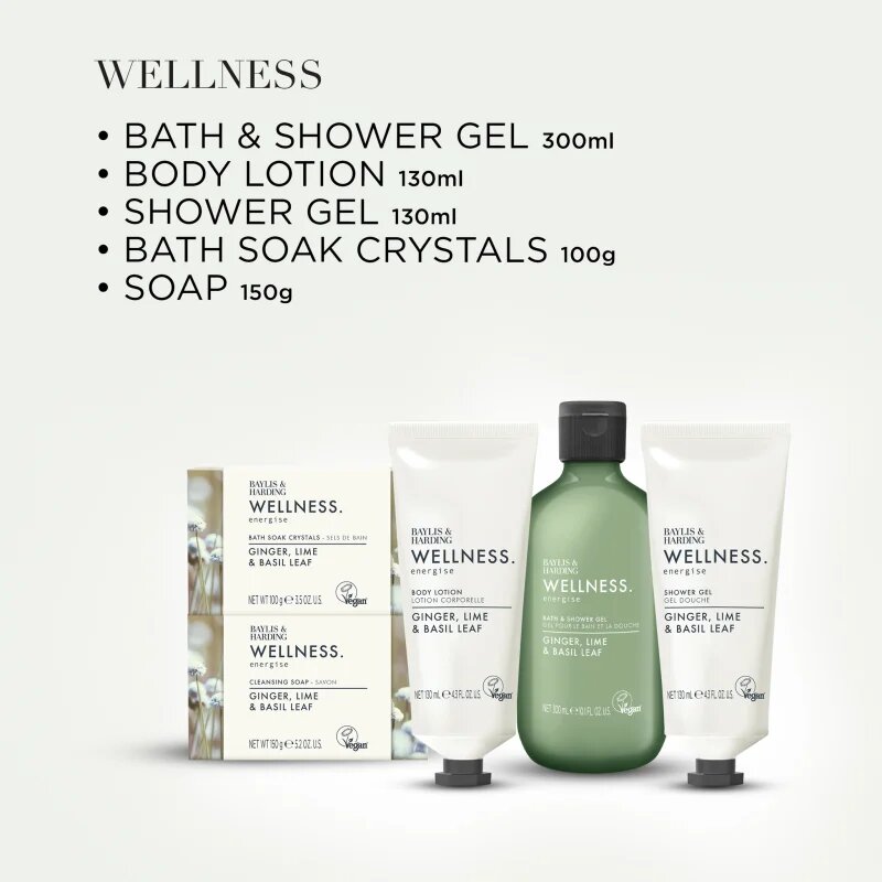 Baylis & Harding Wellness. Energise darilni set Ginger Lime & Basil Leaf