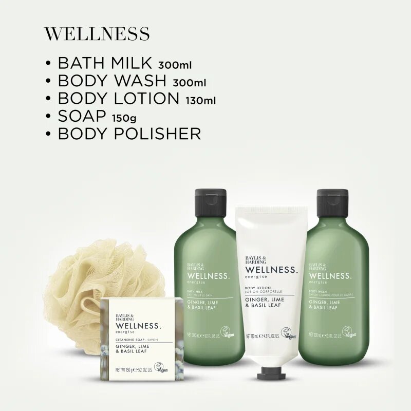 Baylis & Harding Wellness. Energise darilni set kozmetična torbica Ginger Lime & Basil Leaf