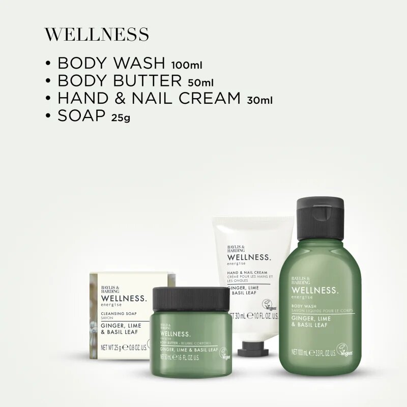 Baylis & Harding Wellness. Energise darilni set za telo Ginger Lime & Basil Leaf