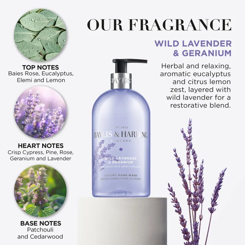 Baylis & Harding Wild Lavender & Geranium tekoče milo za roke z vlažilnim učinkom 500 ml