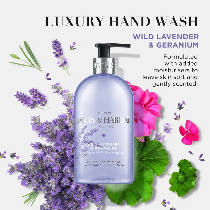 Baylis & Harding Wild Lavender & Geranium tekoče milo za roke z vlažilnim učinkom 500 ml