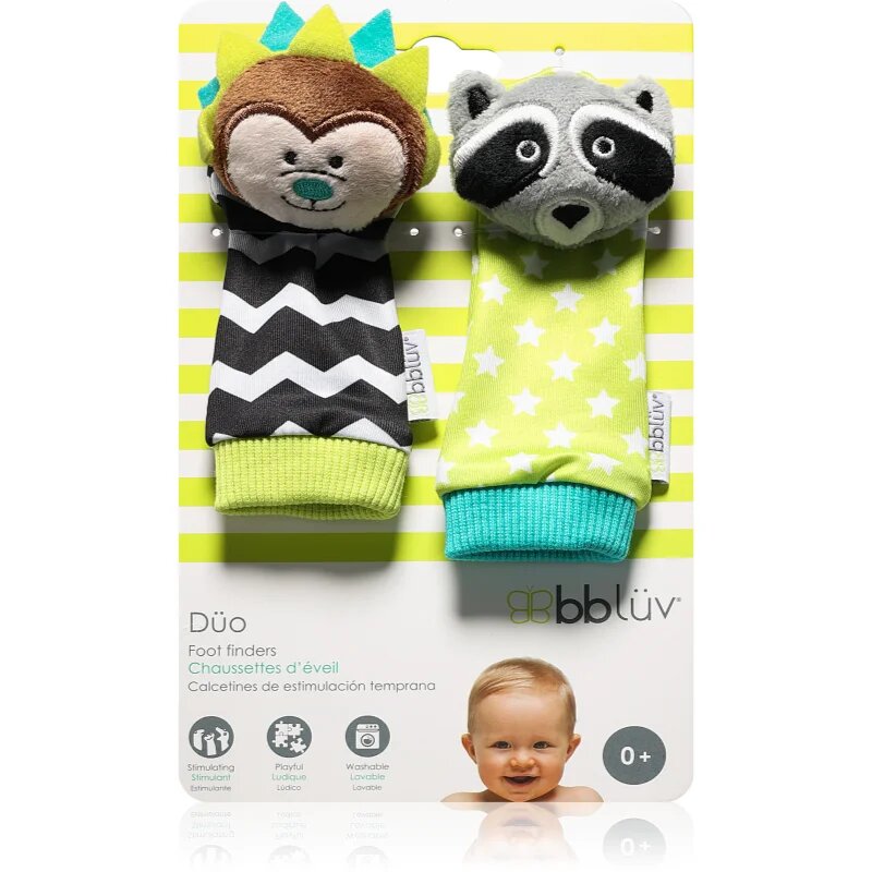 BBLÜV Düo nogavičke z ropotuljico Hedgehog / Racoon 2 kos